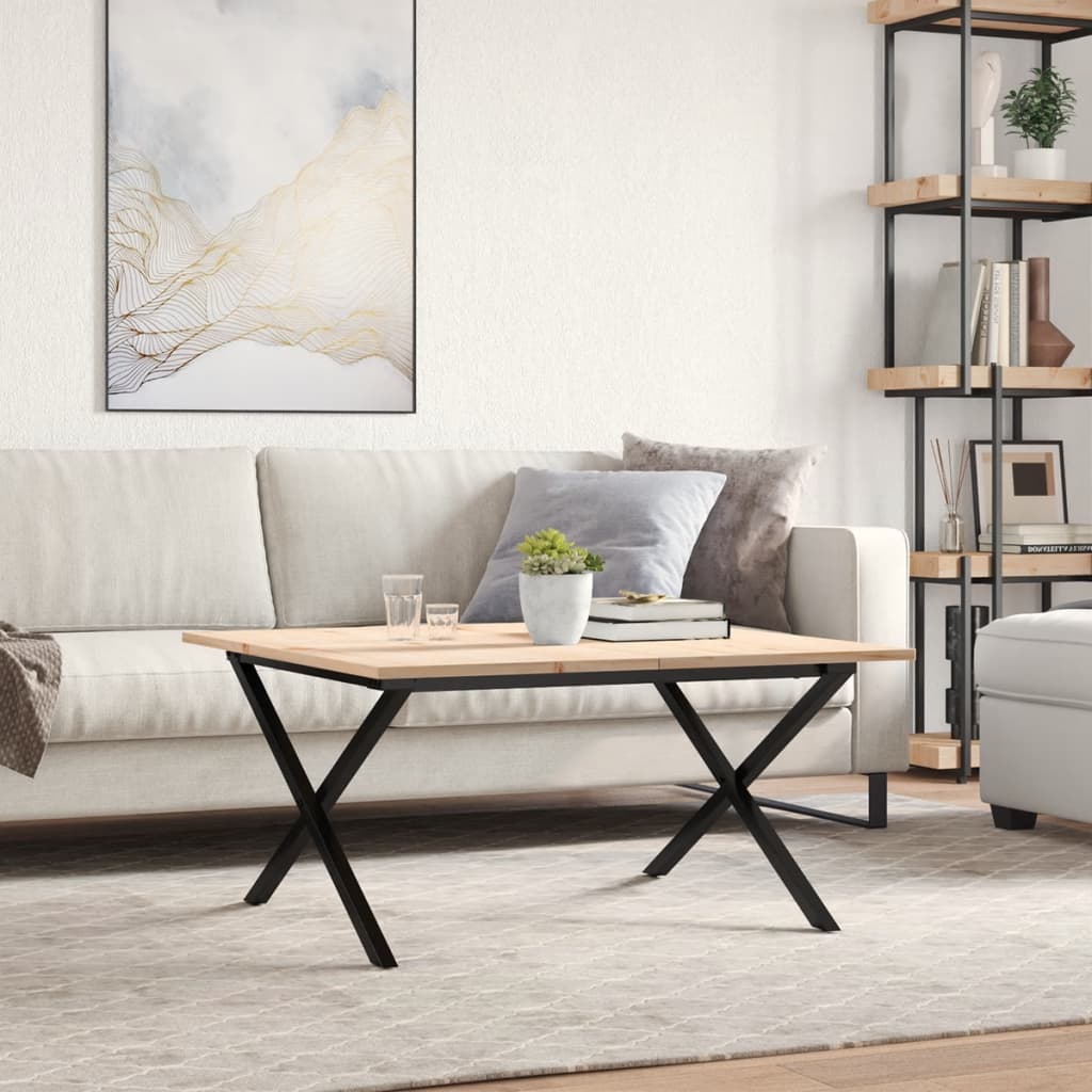 Mesa de centro estrutura em X 90x90x45 cm pinho e aço