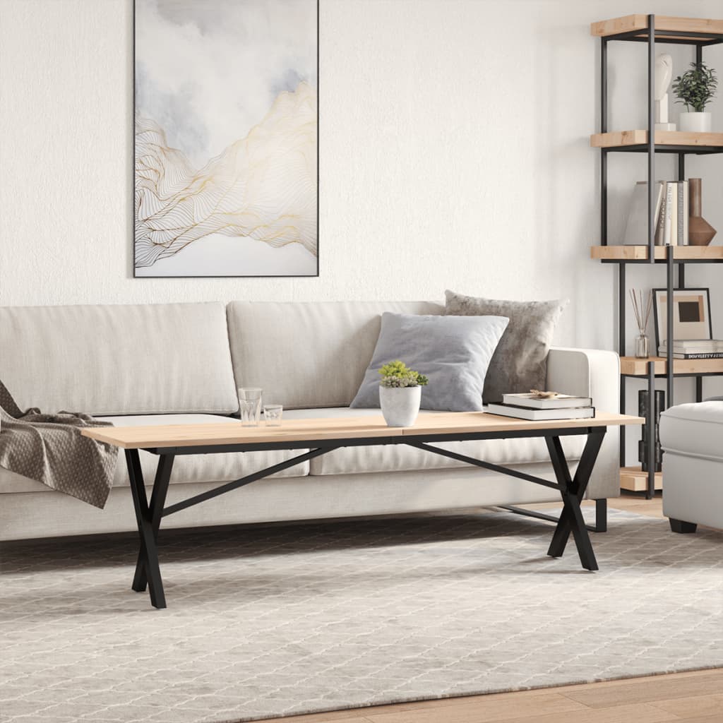 Mesa de centro estrutura em X 160x40x45cm pinho e aço