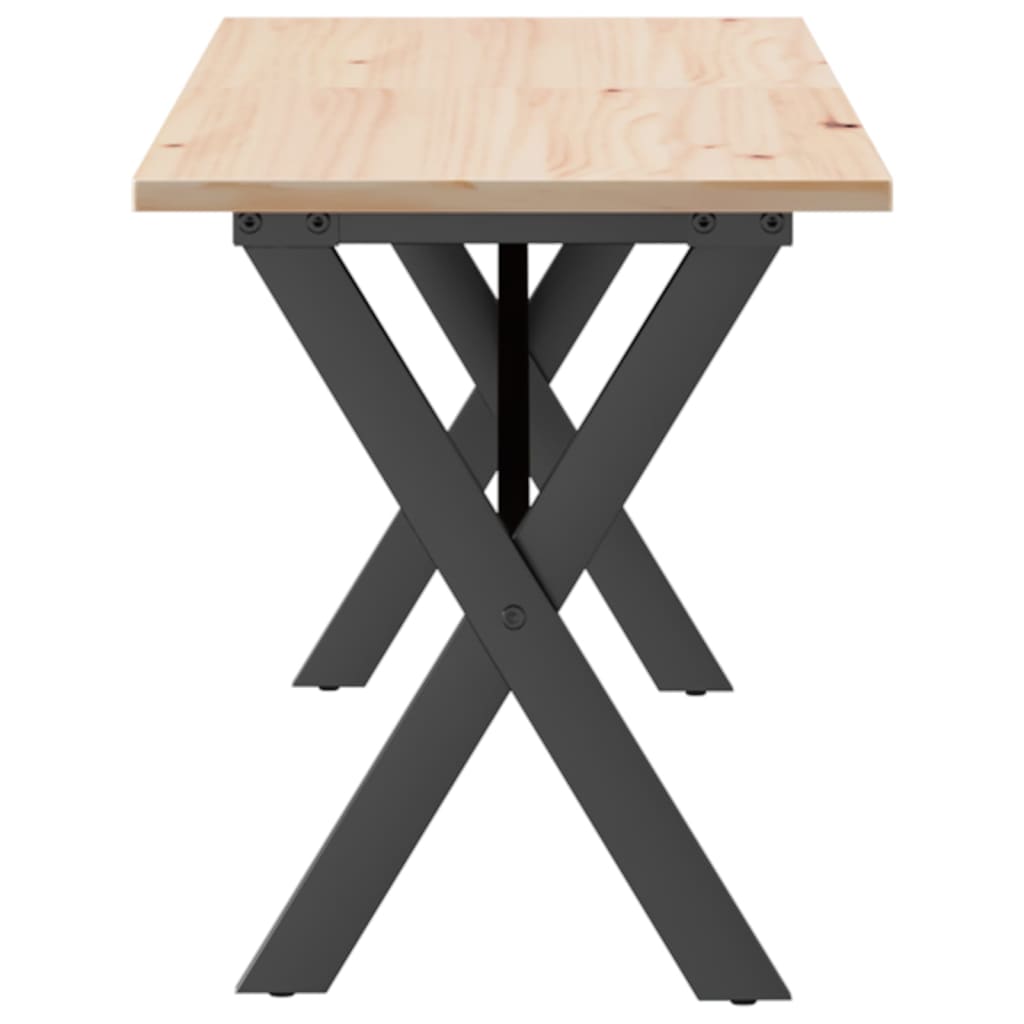 Mesa de centro estrutura em X 160x40x45cm pinho e aço