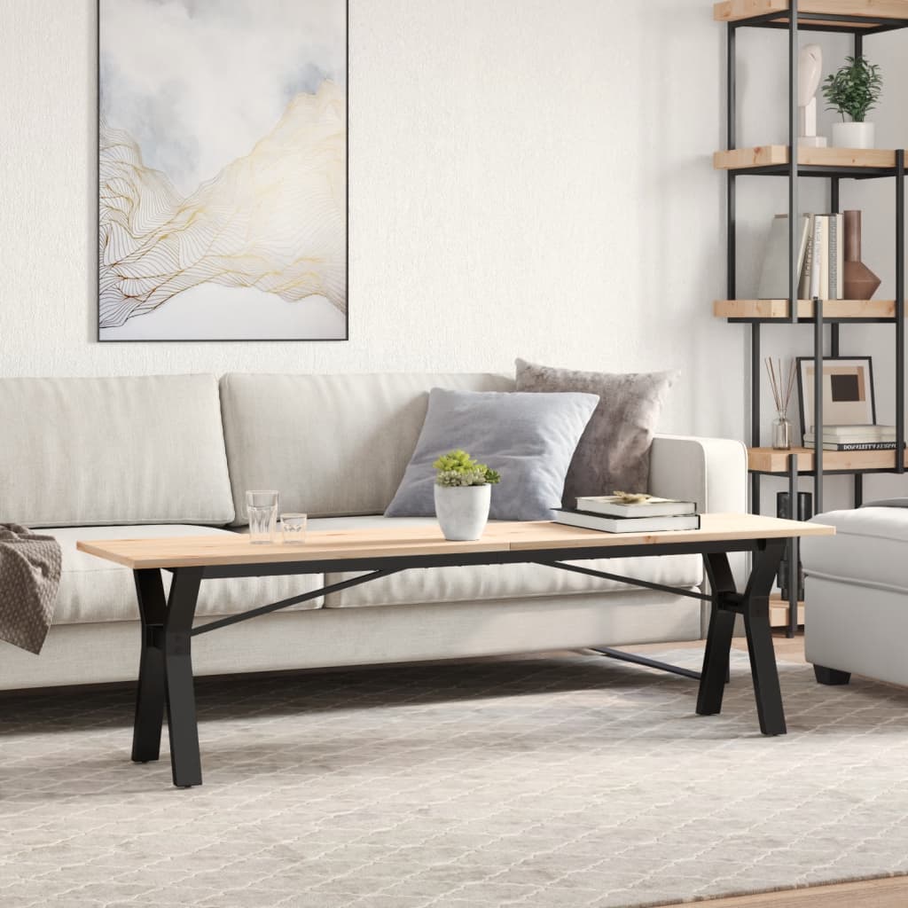 Mesa de centro estrutura em Y 160x40x45cm pinho e aço