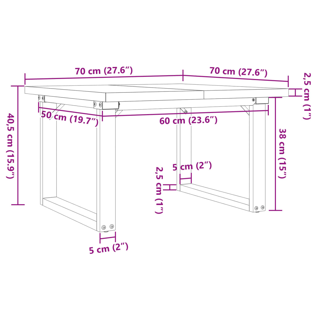 Mesa de centro estrutura em O 70x70x40,5 cm pinho/aço