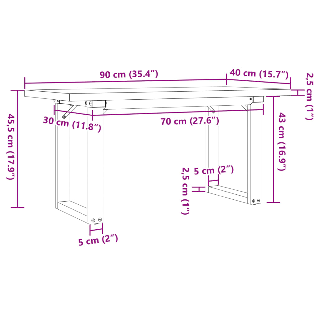 Mesa de centro estrutura em O 90x40x45,5 cm pinho/aço