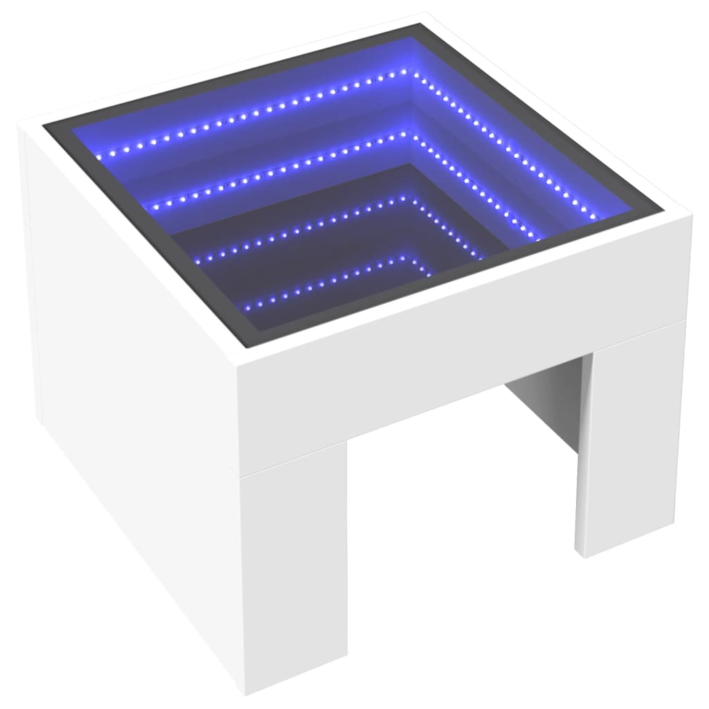Mesa de cabeceira com luzes LED Infinity 40x40x30 cm branco