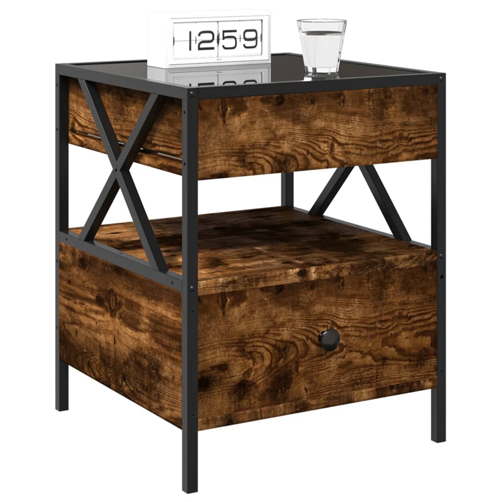 Mesa de cabeceira c/ LED Infinity 40x40x51 cm carvalho fumado