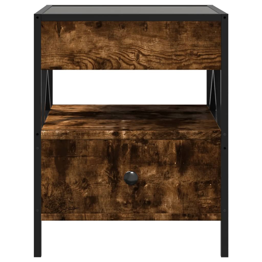 Mesa de cabeceira c/ LED Infinity 40x40x51 cm carvalho fumado