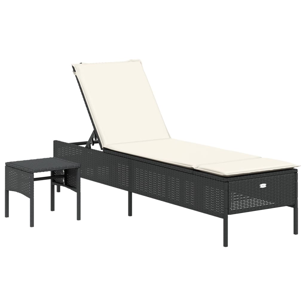 Conjunto de espreguiçadeiras com almofadão 3 pcs vime PE preto