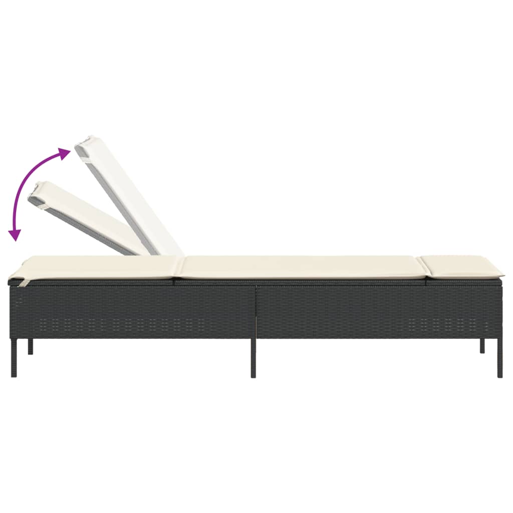 Conjunto de espreguiçadeiras com almofadão 3 pcs vime PE preto