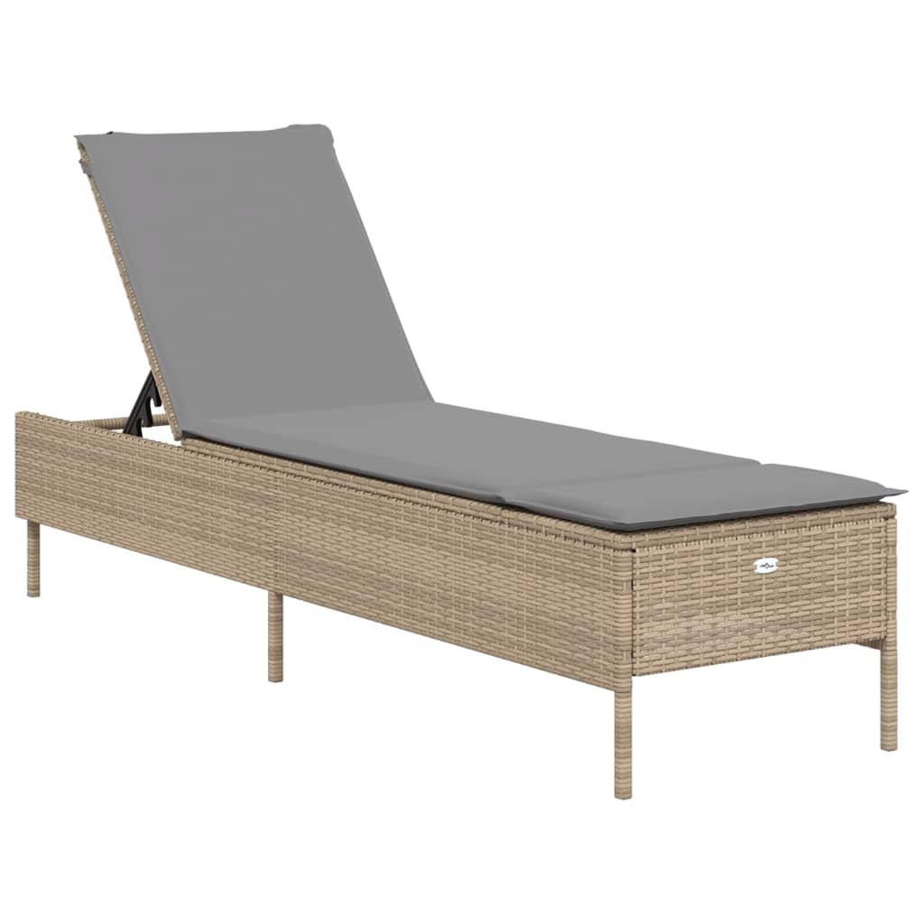 Conjunto de espreguiçadeiras com almofadão 3 pcs vime PE bege