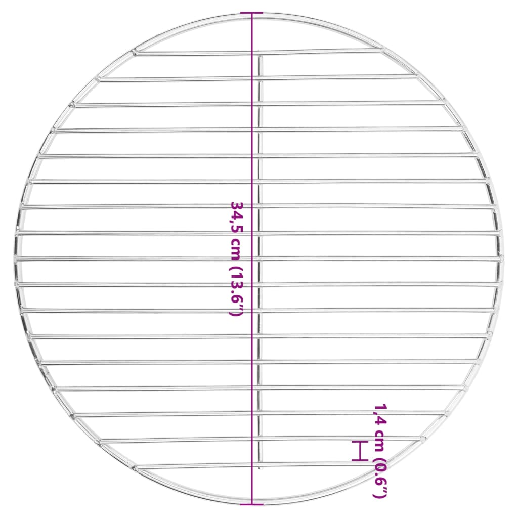 Grelha para churrasco redonda Ø34,5 cm aço inoxidável 304