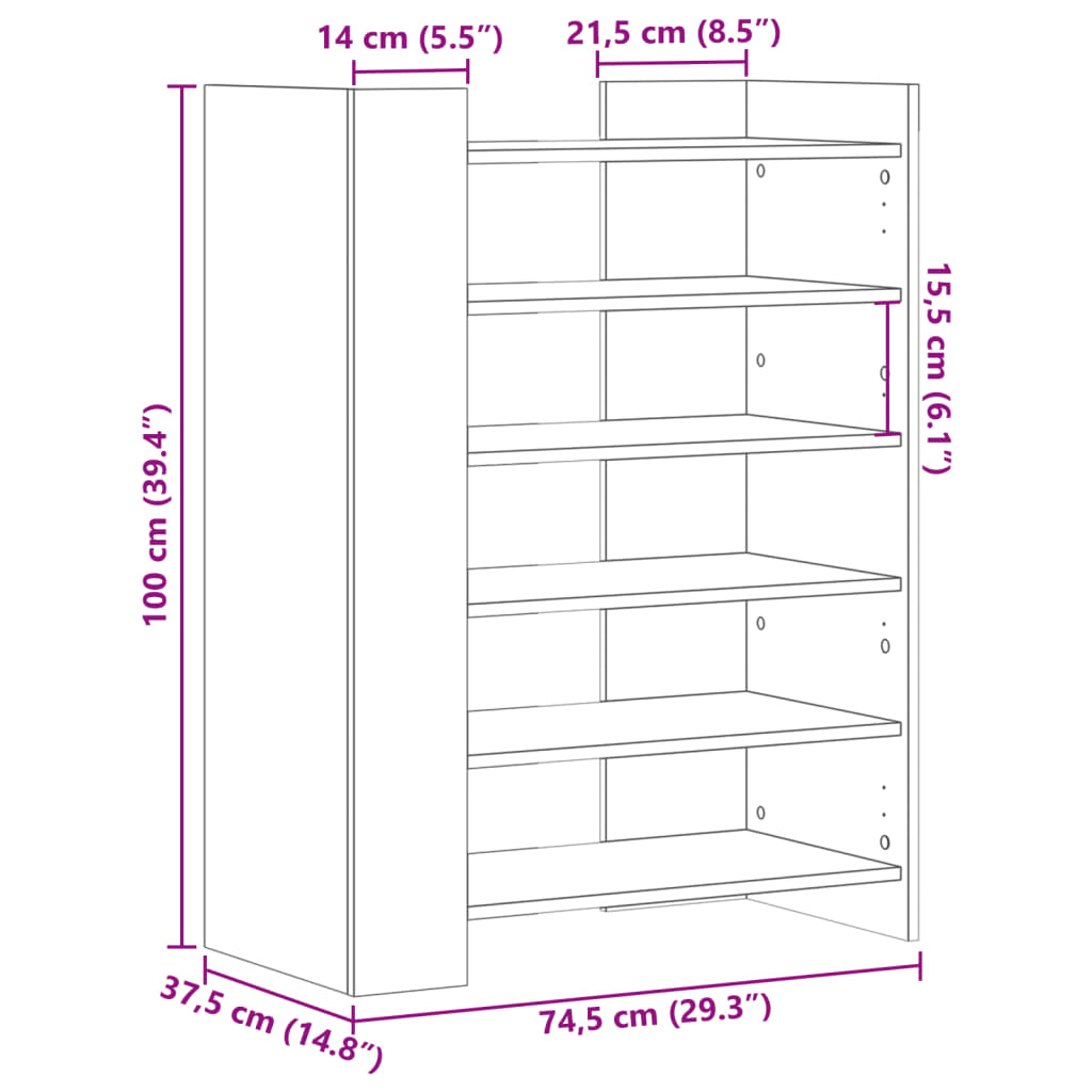 Sapateira 74,5x37,5x100cm derivados de madeira cinzento cimento