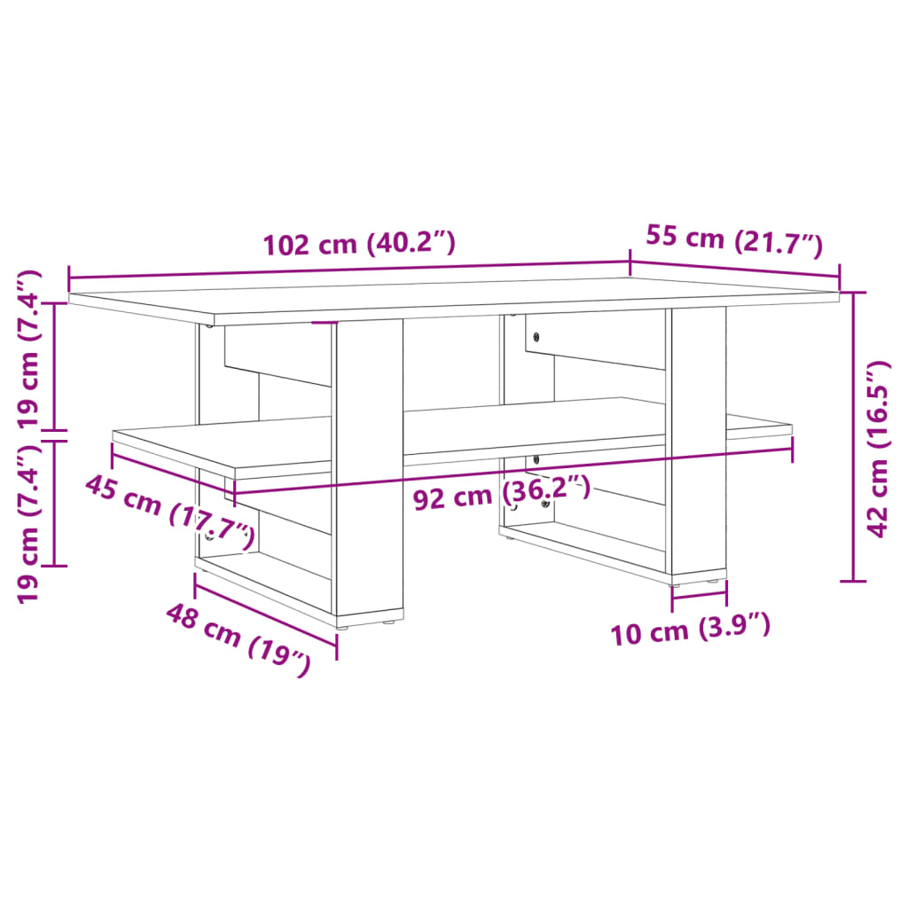 Mesa de centro 102x55x42 cm derivados de madeira branco