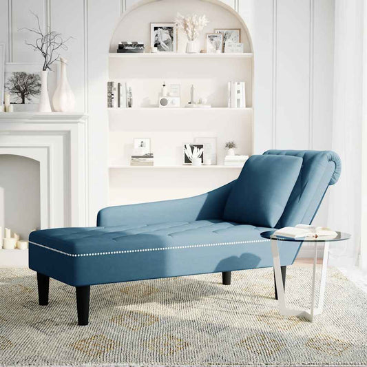 Chaise lounge c/ almofada/apoio de braços direito veludo azul