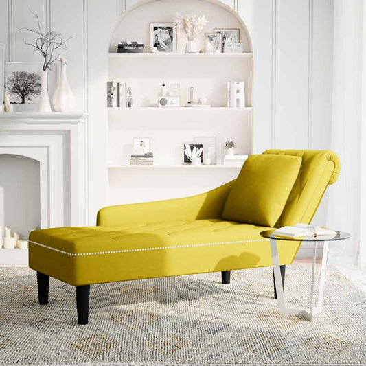 Chaise lounge c/almofada/apoio de braços direito veludo amarelo