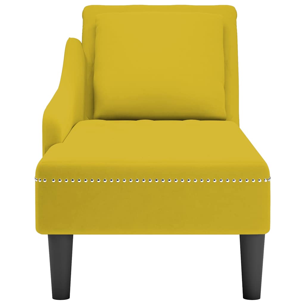 Chaise lounge c/almofada/apoio de braços direito veludo amarelo