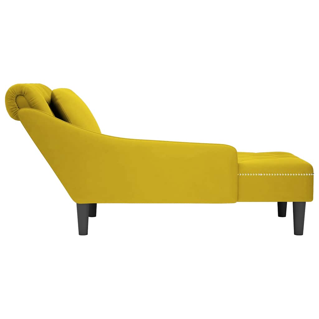 Chaise lounge c/almofada/apoio de braços direito veludo amarelo