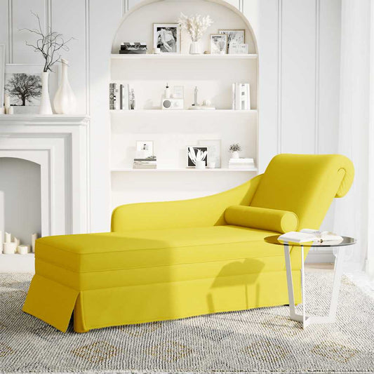 Chaise-longue com almofada e apoio braço direito veludo amarelo