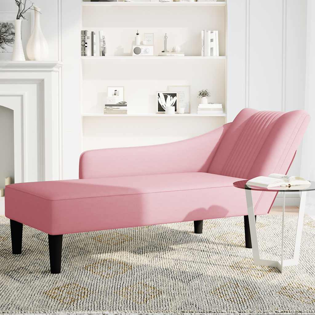 Chaise-longue com apoio de braço direito veludo rosa