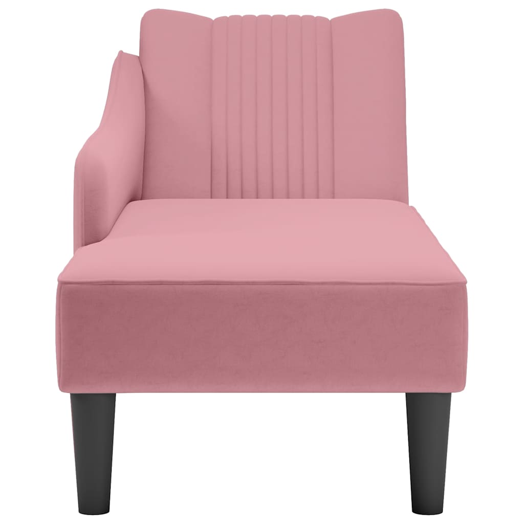 Chaise-longue com apoio de braço direito veludo rosa