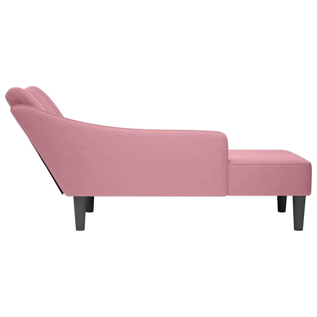 Chaise-longue com apoio de braço direito veludo rosa