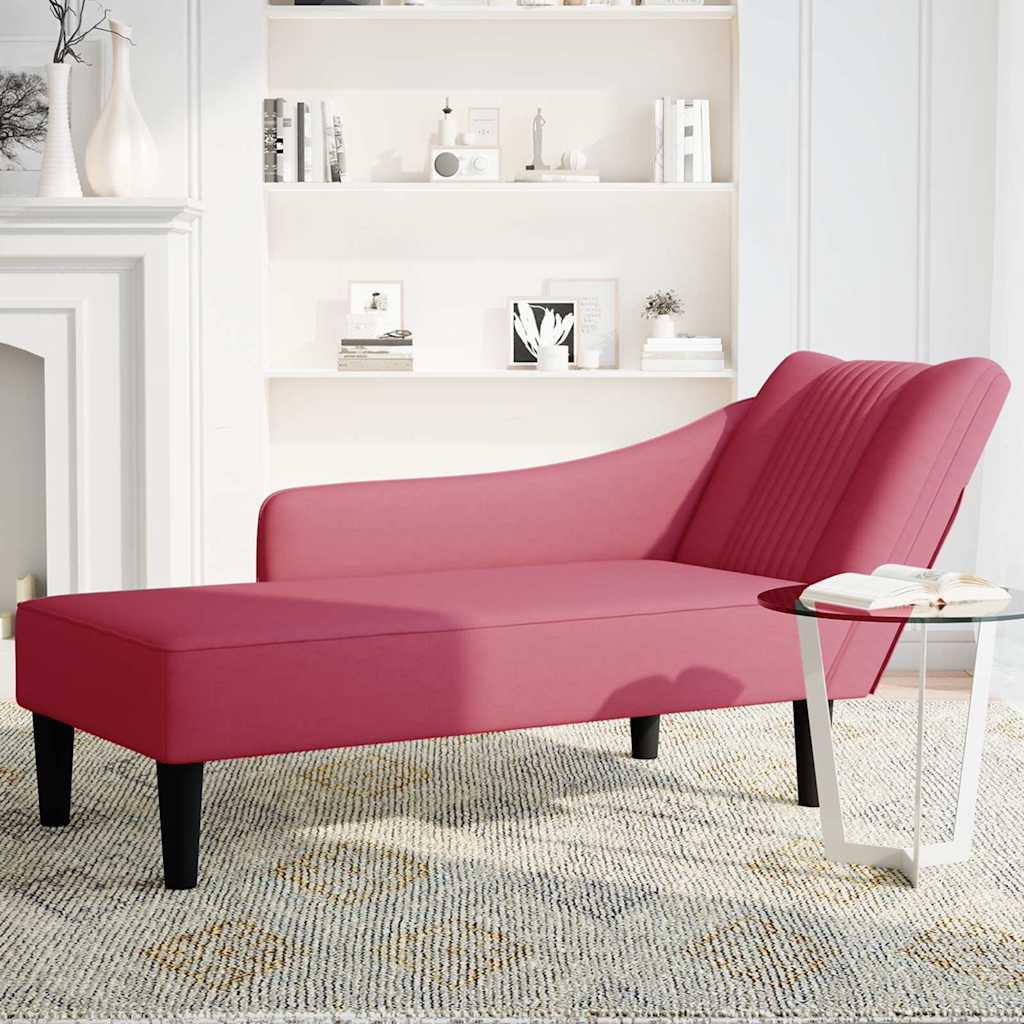 Chaise-longue com apoio de braço direito vinho tinto veludo