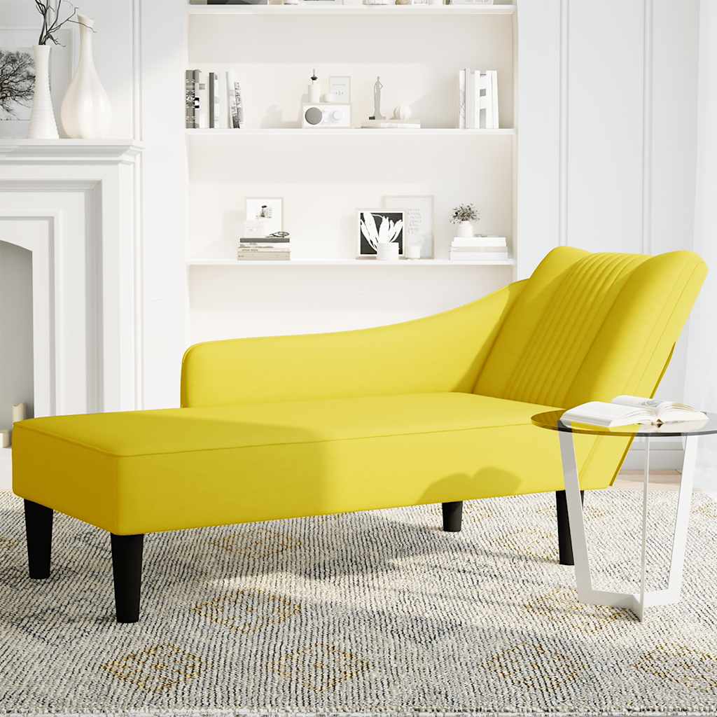 Chaise-longue com apoio de braço direito veludo amarelo