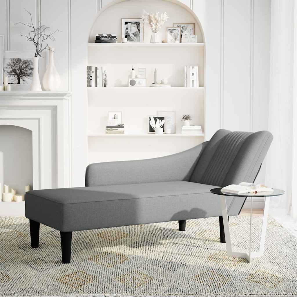 Chaise lounge com apoio de braço direito em tecido cinza escuro