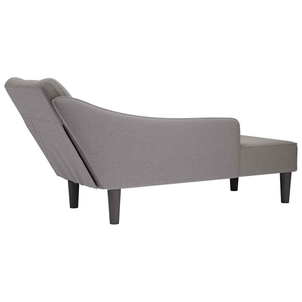 Chaise lounge com apoio de braço direito em tecido cinza