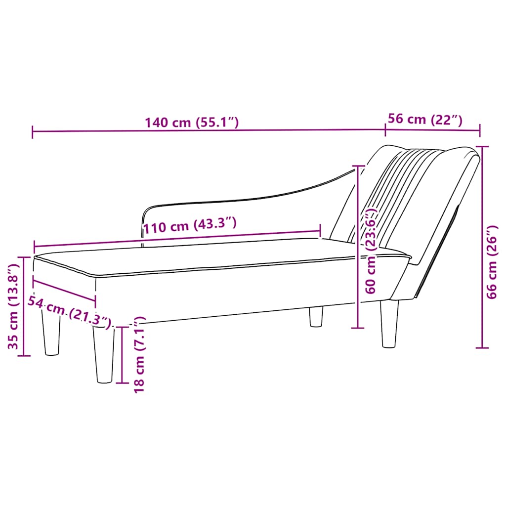 Chaise lounge com tecido creme para apoio de braço direito