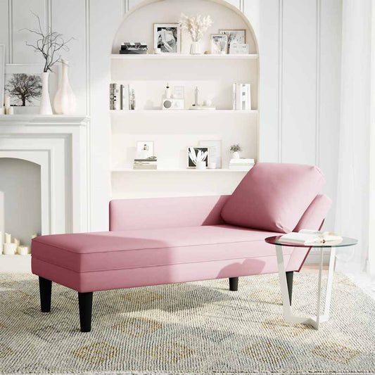 Chaise lounge c/ almofada/apoio de braços direito veludo rosa