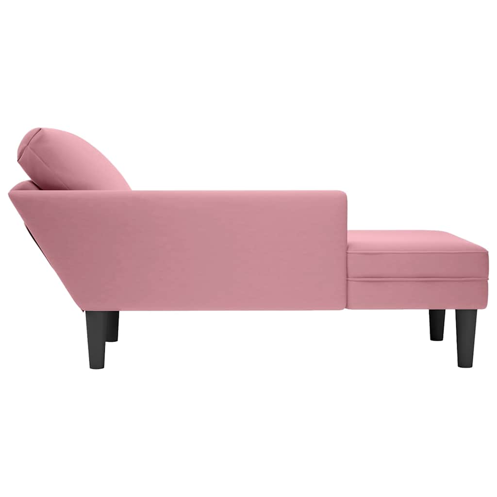 Chaise lounge c/ almofada/apoio de braços direito veludo rosa