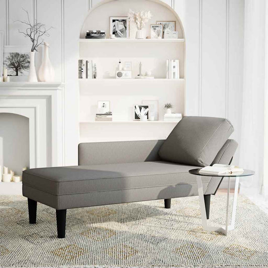 Chaise lounge com almofada tecido corduroy cinzento claro