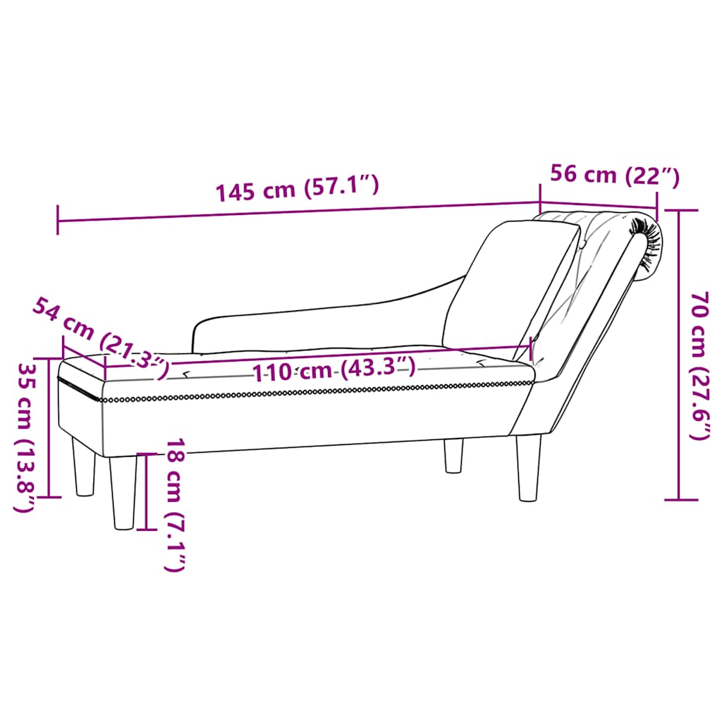 Chaise lounge c/ almofada/apoio braços direito couro artificial