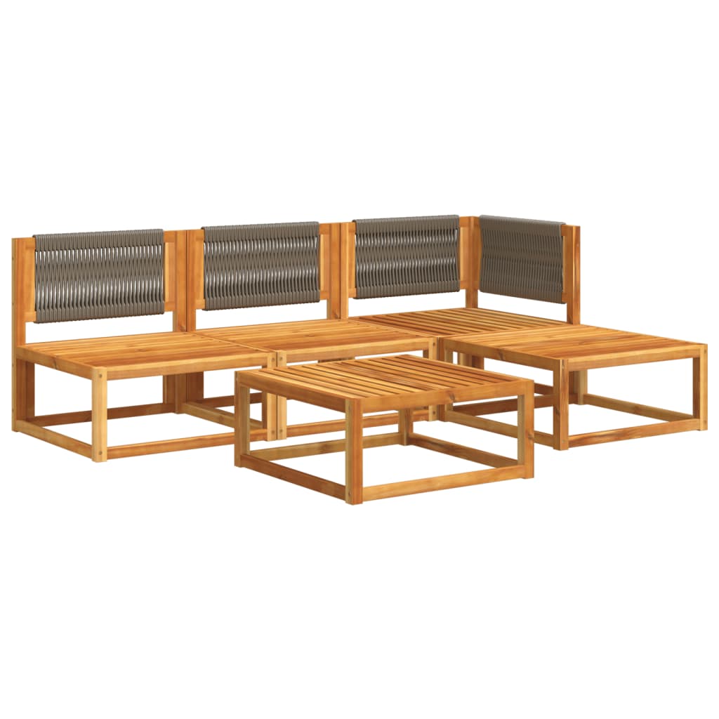 Conjunto de sofás de jardim vidaXL de 5 peças com almofadas de madeira de acácia e corda
