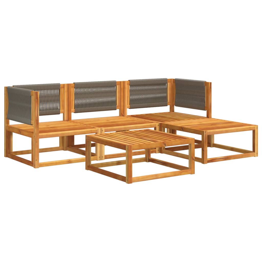 Conjunto de sofás de jardim vidaXL de 5 peças com almofadas de madeira de acácia e corda