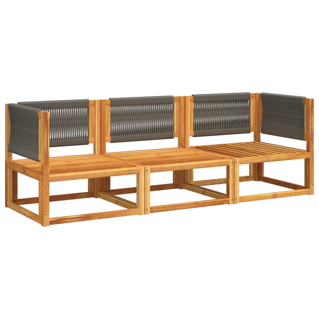Conjunto de sofás de jardim vidaXL de 3 peças com almofadas de madeira de acácia e corda