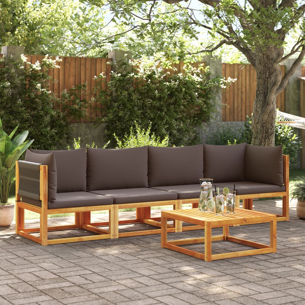 Conjunto de sofás de jardim vidaXL de 4 peças com almofadas de madeira de acácia e corda