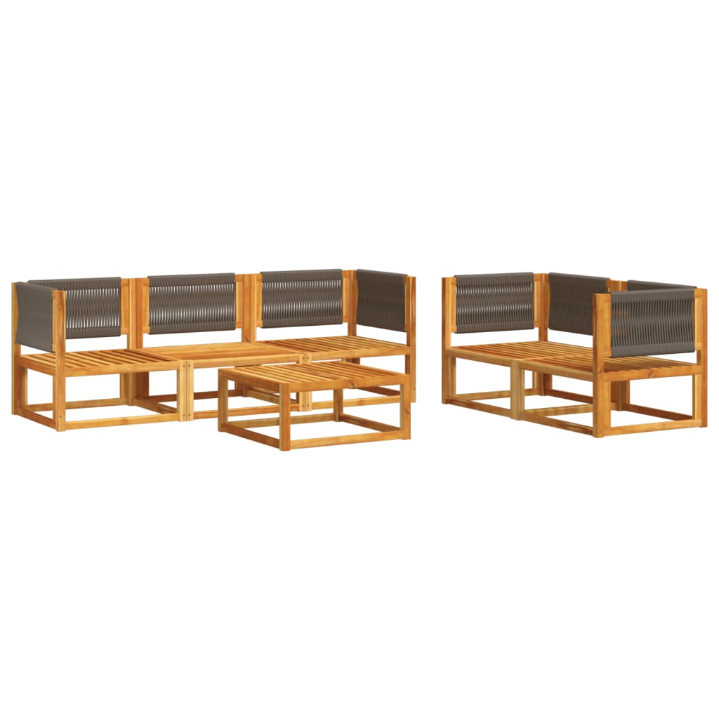 Conjunto de sofás de jardim vidaXL de 6 peças com almofadas de madeira de acácia e corda