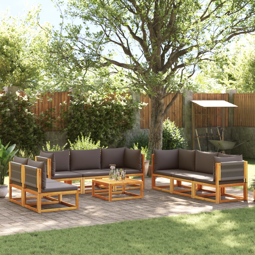 Conjunto de sofás de jardim vidaXL de 9 peças com almofadas de madeira de acácia e corda