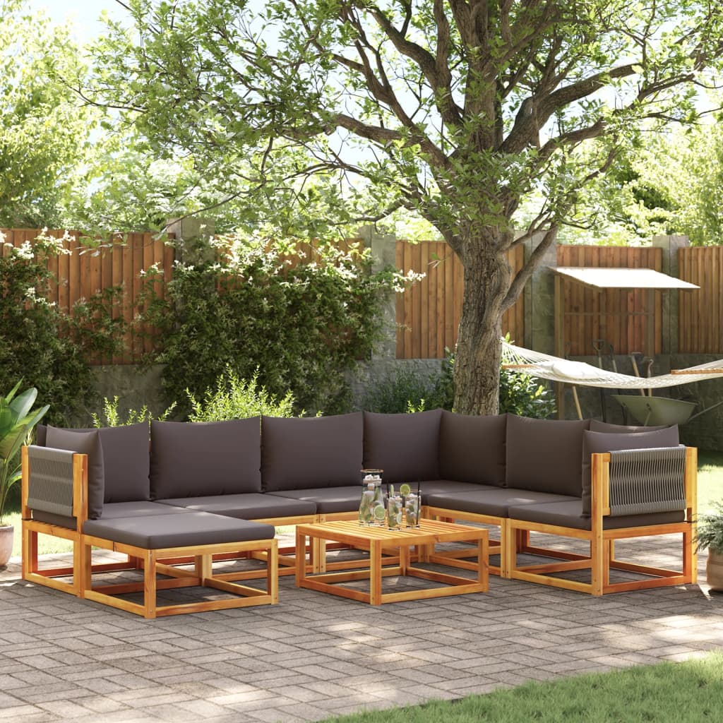 Conjunto de sofás de jardim vidaXL de 8 peças com almofadas de madeira de acácia e corda