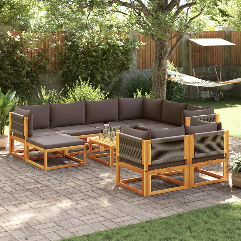 Conjunto de sofás de jardim vidaXL de 10 peças com almofadas de madeira de acácia e corda