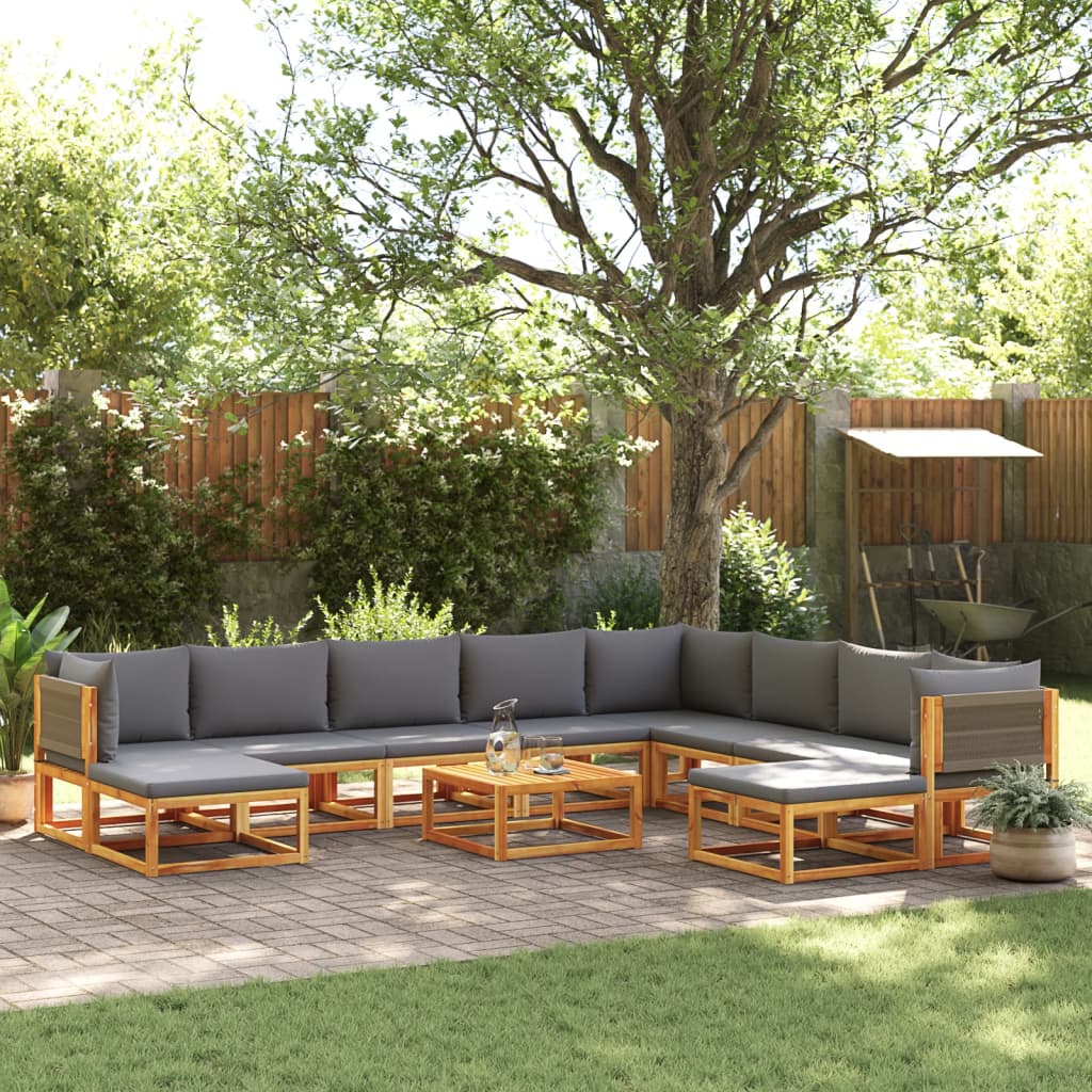 Conjunto de sofás de jardim vidaXL de 11 peças com almofadas de madeira de acácia e corda