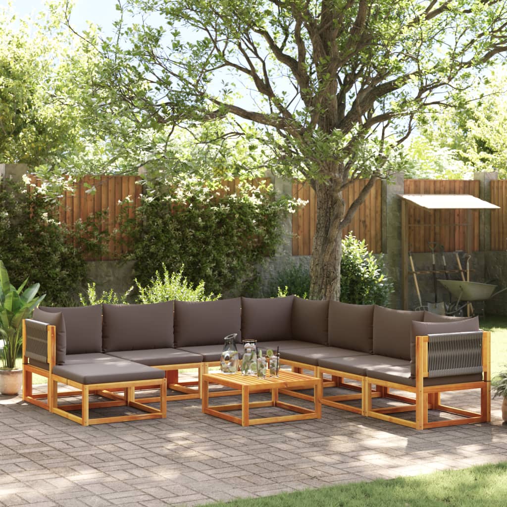 Conjunto de sofás de jardim vidaXL de 9 peças com almofadas de madeira de acácia e corda