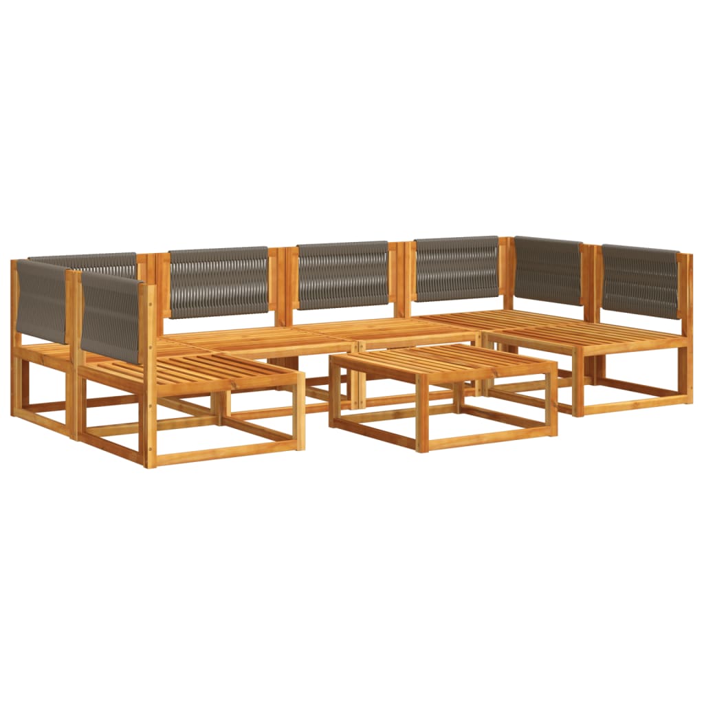 Conjunto de sofás de jardim vidaXL de 7 peças com almofadas de madeira de acácia e corda