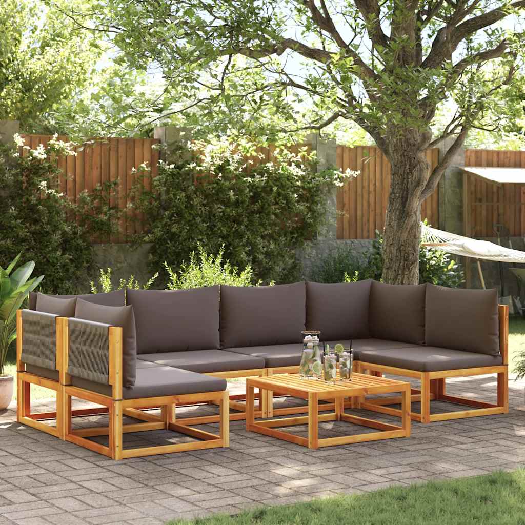 Conjunto de sofás de jardim vidaXL de 7 peças com almofadas de madeira de acácia e corda