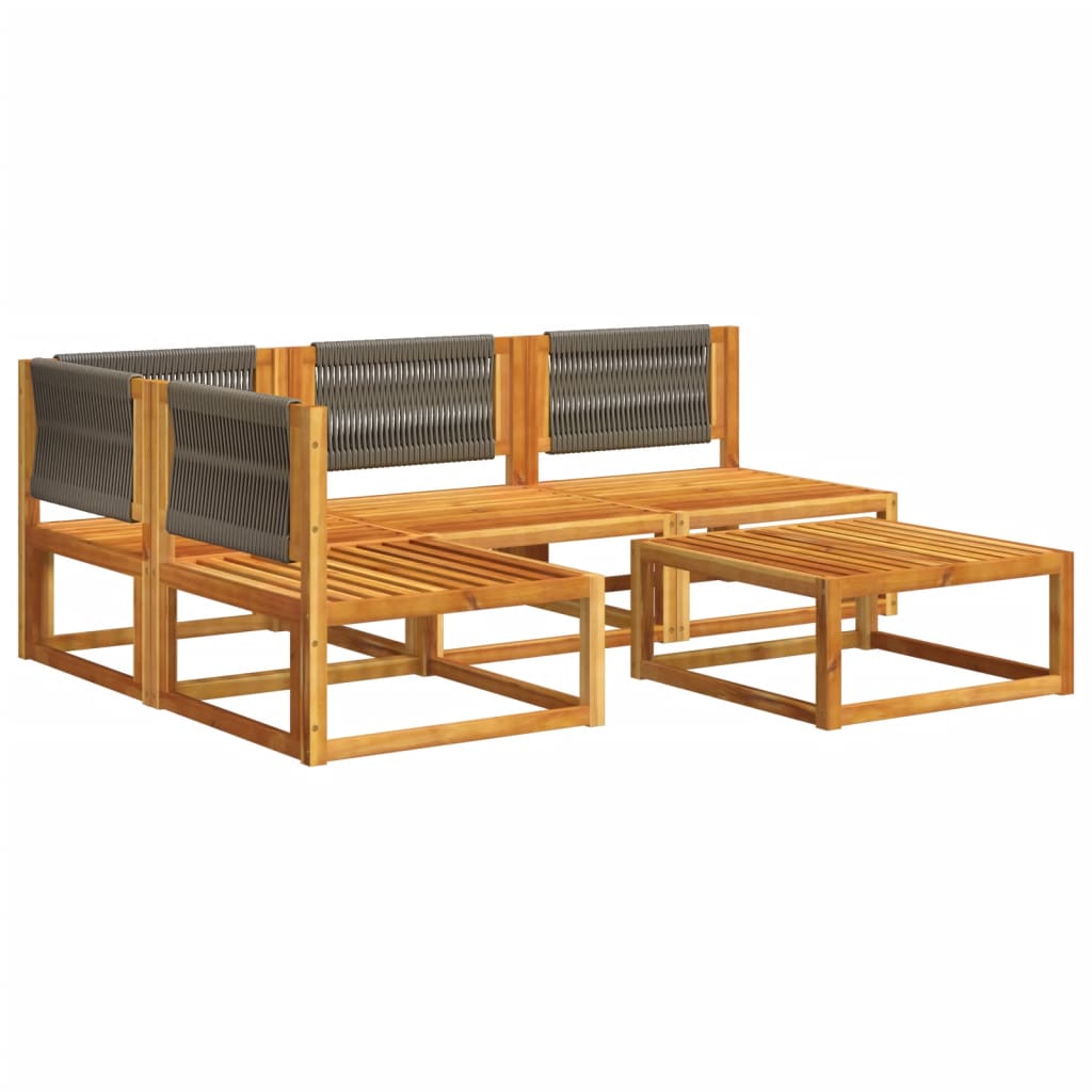 Conjunto de sofás de jardim vidaXL de 5 peças com almofadas de madeira de acácia e corda