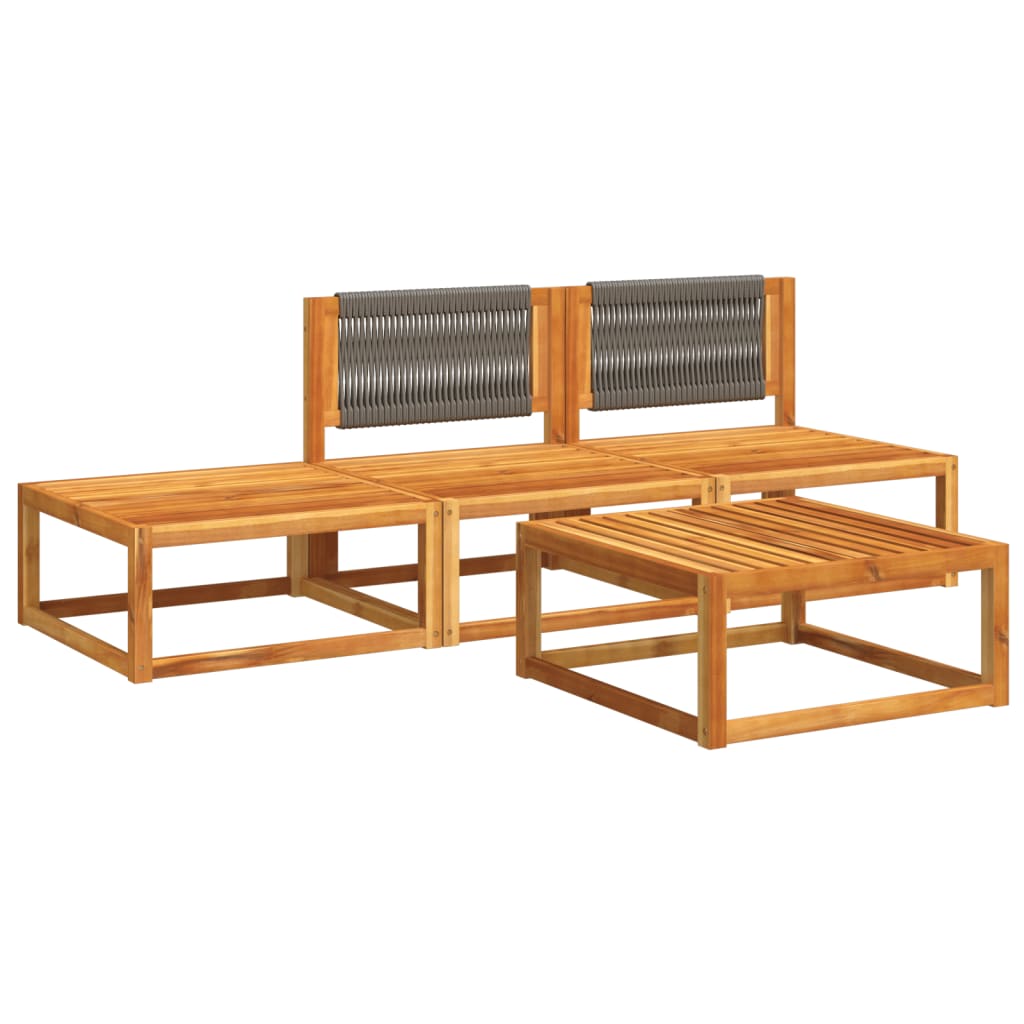 Conjunto de sofás de jardim vidaXL de 4 peças com almofadas de madeira de acácia e corda