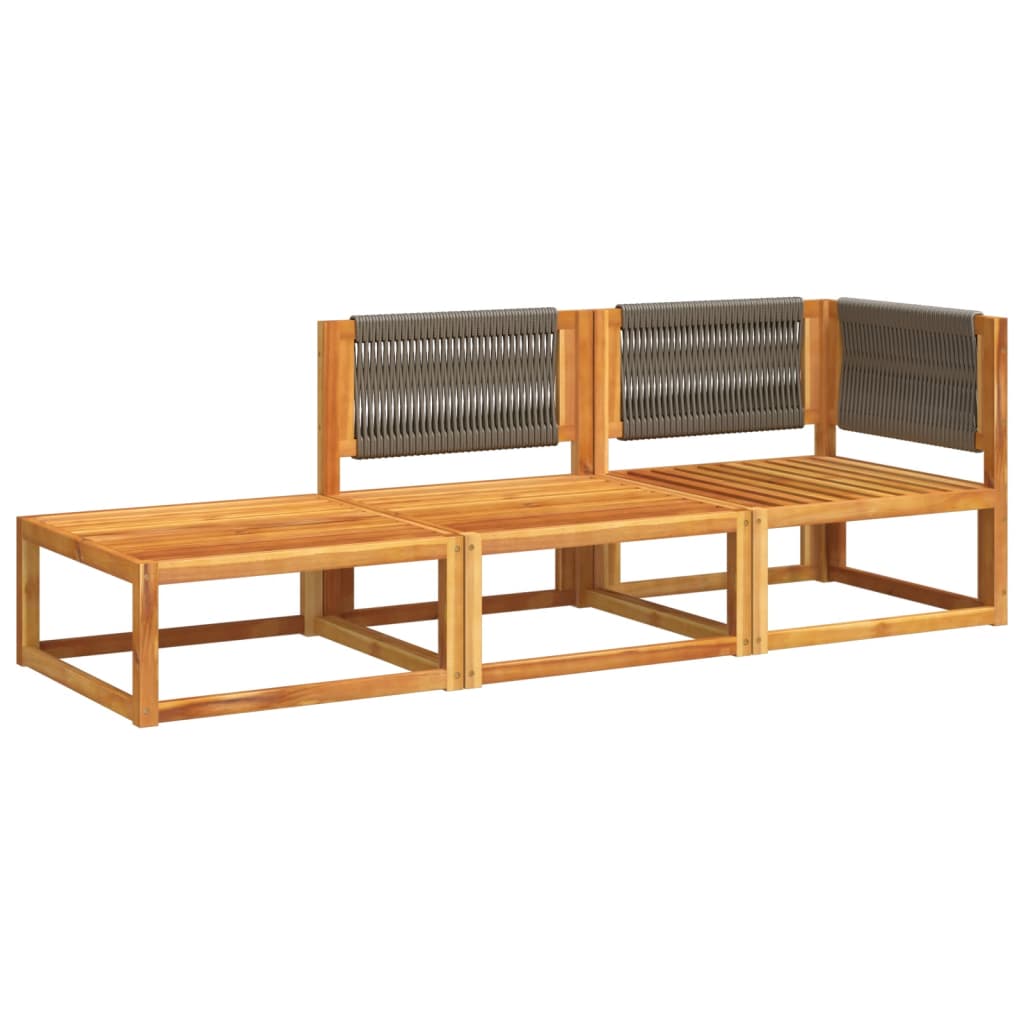 Conjunto de sofás de jardim vidaXL de 3 peças com almofadas de madeira de acácia e corda