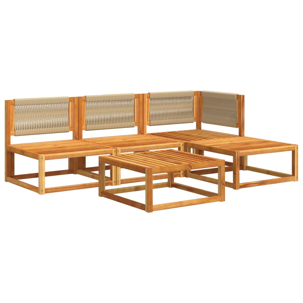 Conjunto de sofás de jardim vidaXL de 5 peças com almofadas de madeira de acácia e corda