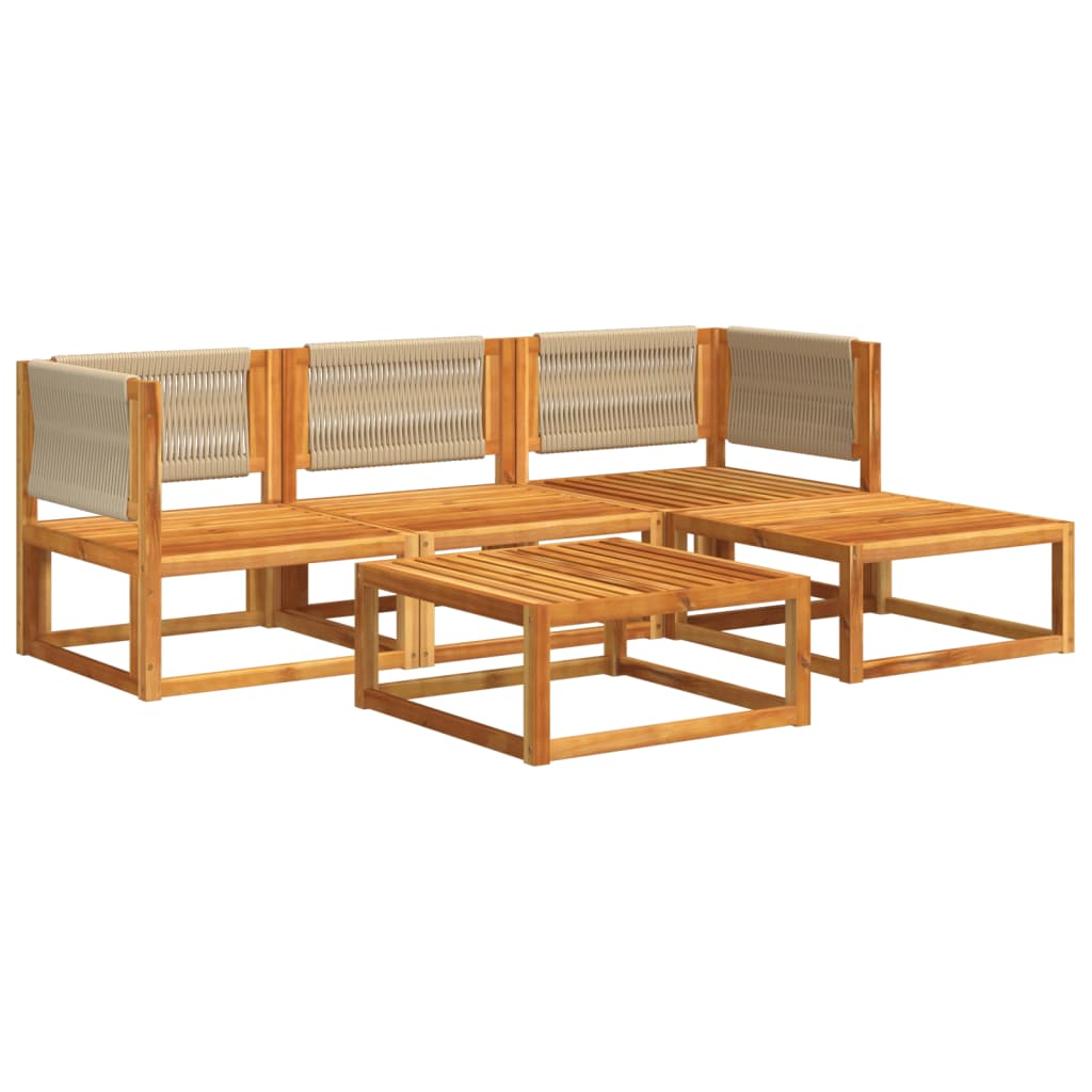 Conjunto de sofás de jardim vidaXL de 5 peças com almofadas de madeira de acácia e corda