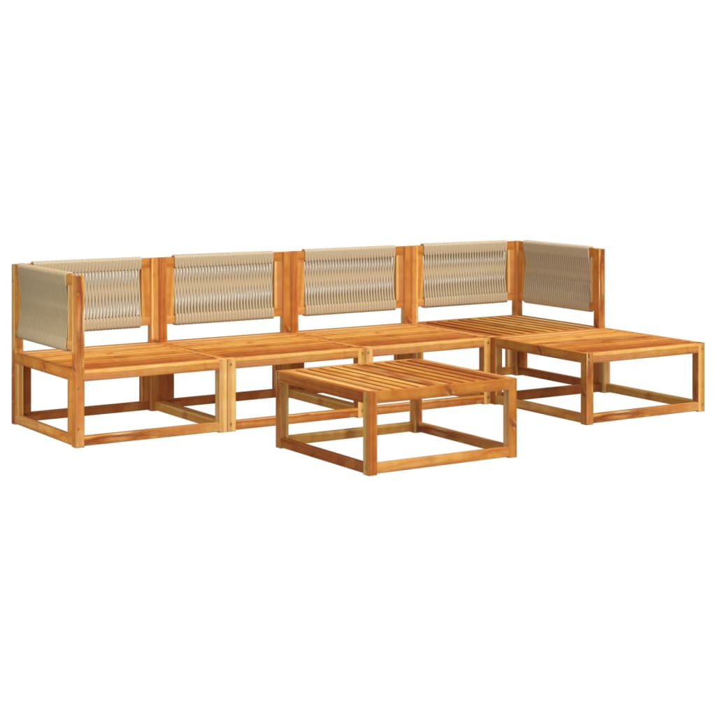 Conjunto de sofás de jardim vidaXL de 6 peças com almofadas de madeira de acácia e corda
